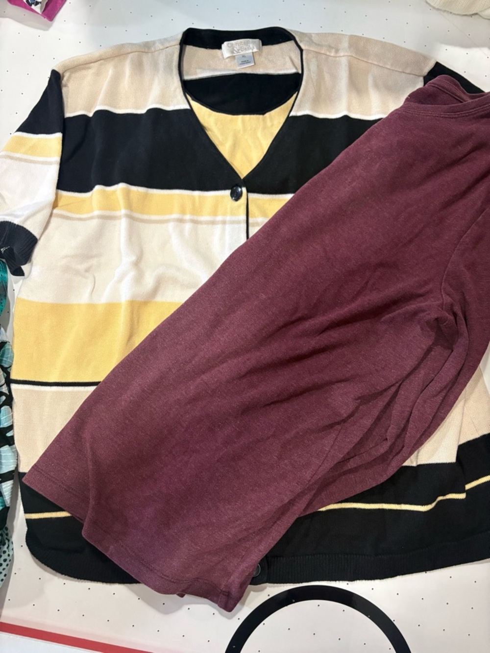 Christopher & Banks Striped Cardigan set in Black,Yellow, Cream/ long sleeve top